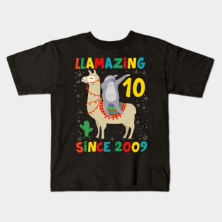 10 Years Old 10th Birthday Sloth Riding Llama Girls Kids T-Shirt
